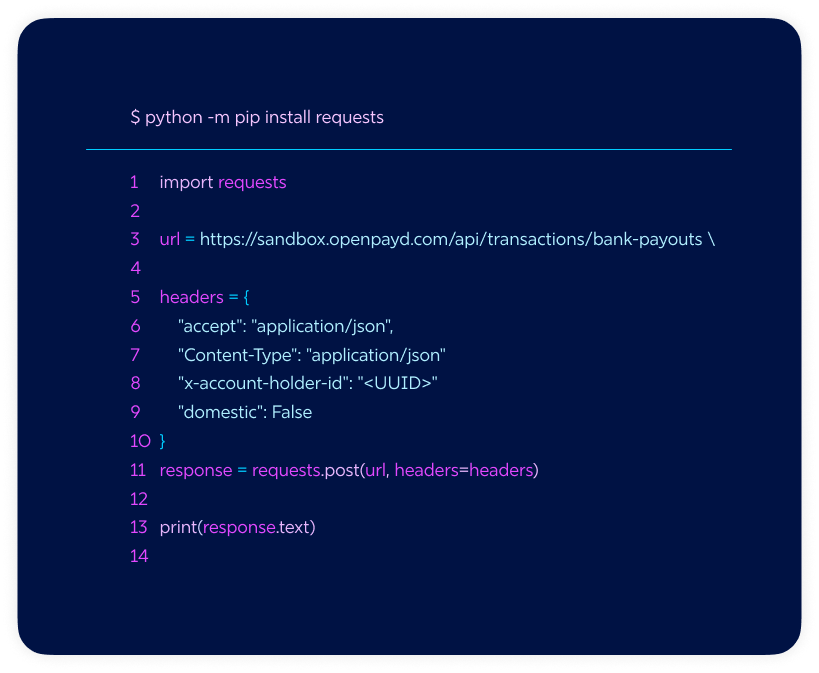 Open virtual IBANs with 13 lines of code